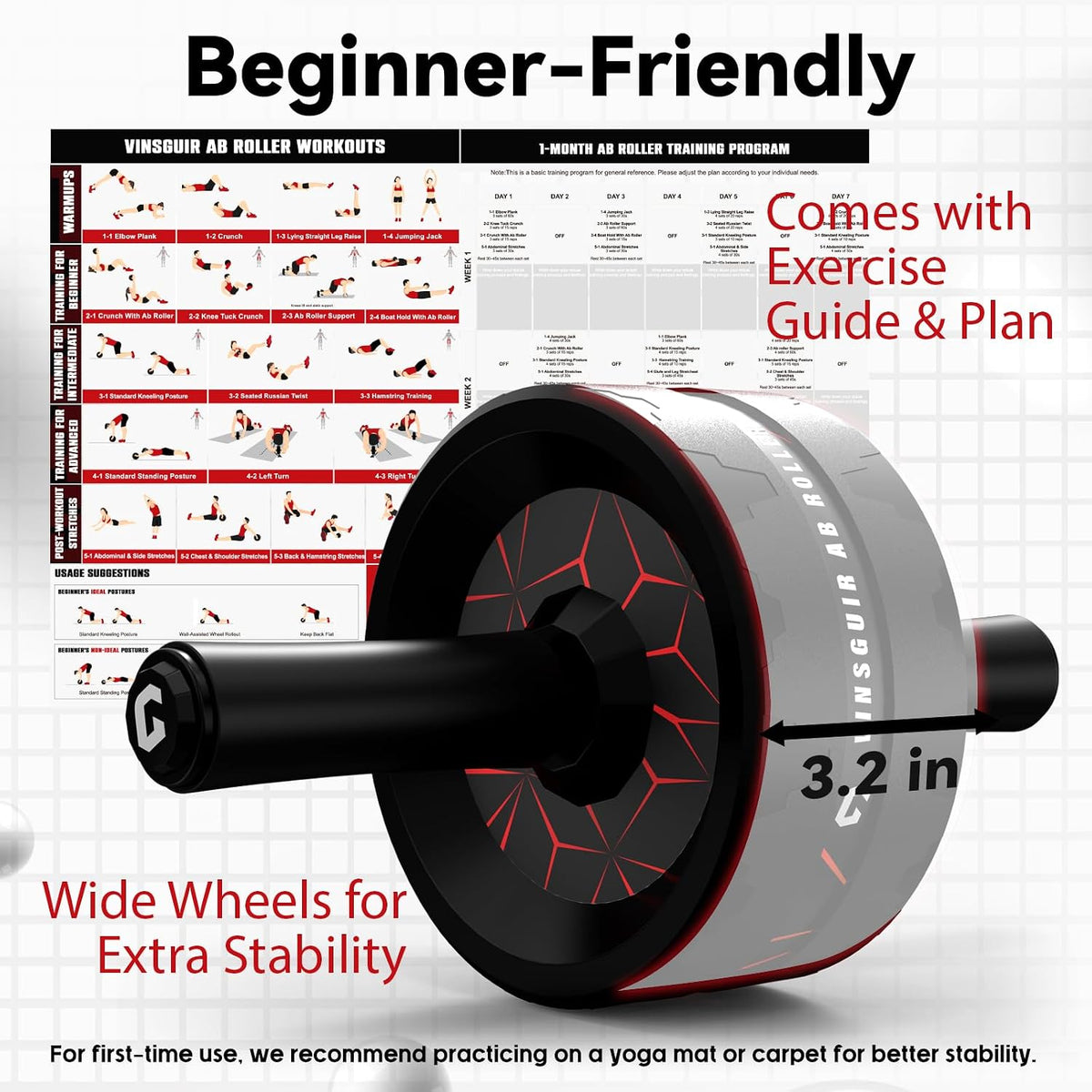 Abs Roller Wheel for Home Gym, Abs & Core Strength Workout with Knee Pad Set