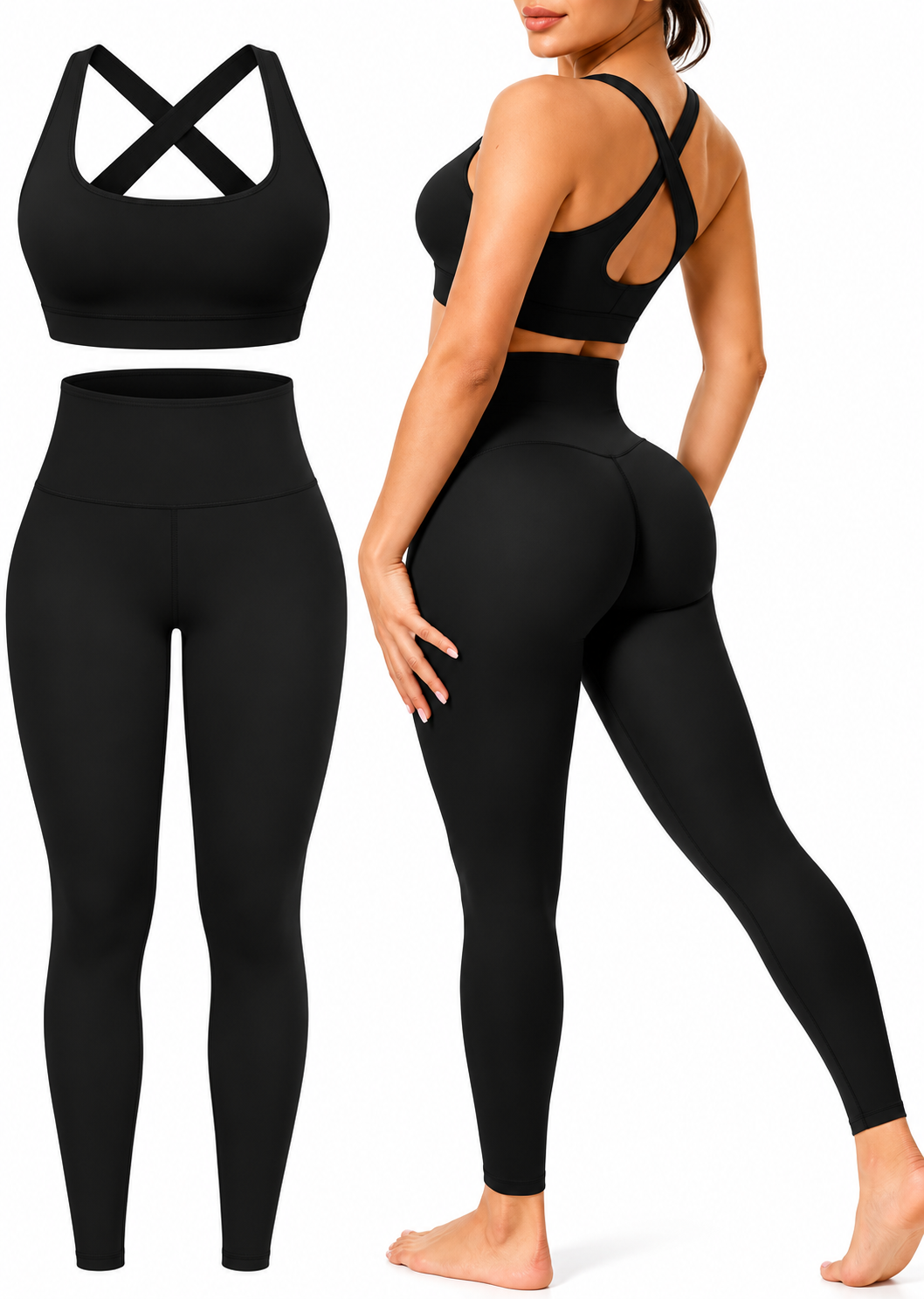 Women's 2 Piece Seamless Workout Set  High-Waisted Yoga Leggings & Removable Padded Sports Bra