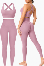 Women's 2 Piece Seamless Workout Set  High-Waisted Yoga Leggings & Removable Padded Sports Bra