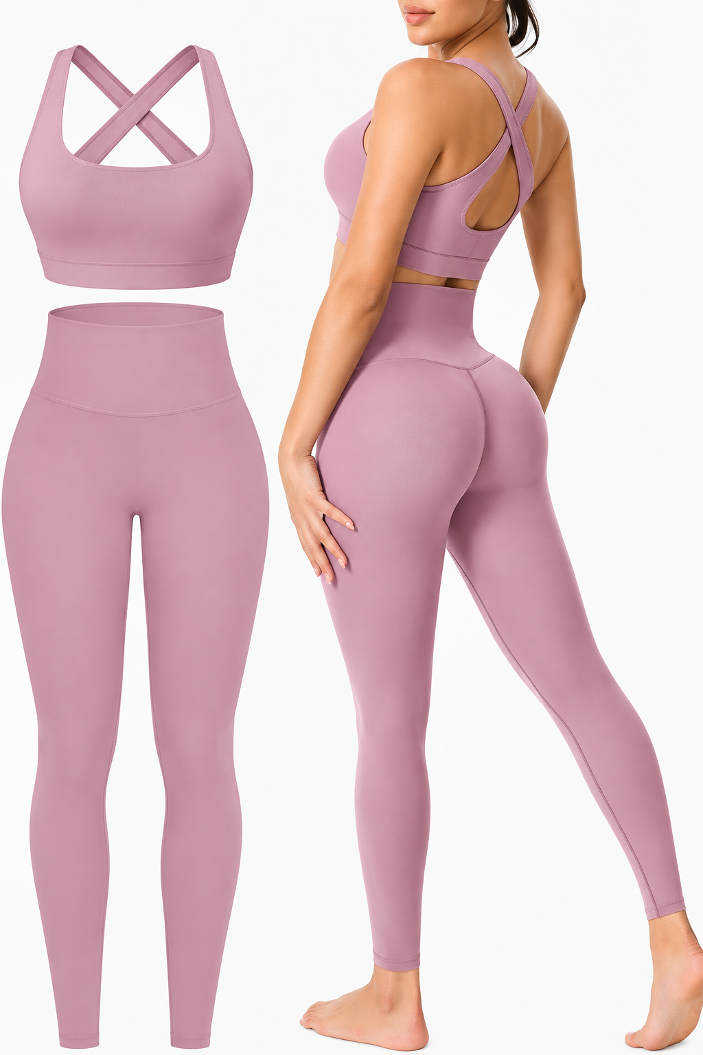 Women's 2 Piece Seamless Workout Set  High-Waisted Yoga Leggings & Removable Padded Sports Bra