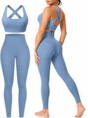 Women's 2 Piece Seamless Workout Set  High-Waisted Yoga Leggings & Removable Padded Sports Bra