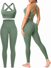 Women's 2 Piece Seamless Workout Set  High-Waisted Yoga Leggings & Removable Padded Sports Bra