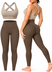 Women's 2 Piece Seamless Workout Set  High-Waisted Yoga Leggings & Removable Padded Sports Bra